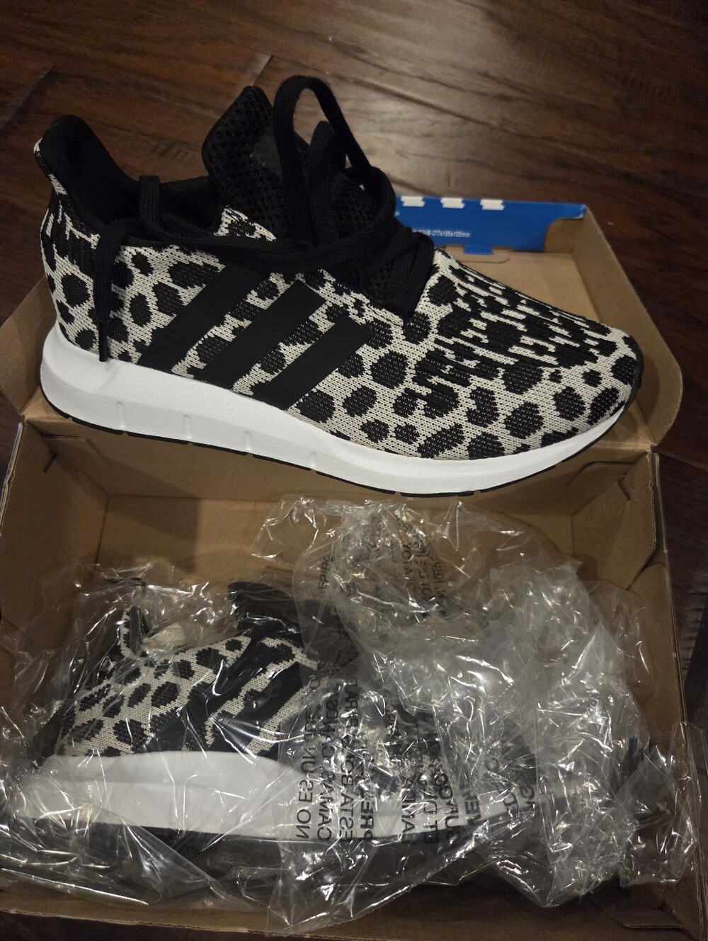 New Adidas Black & White Animal Print Athletic Sneakers, Size 6 &7